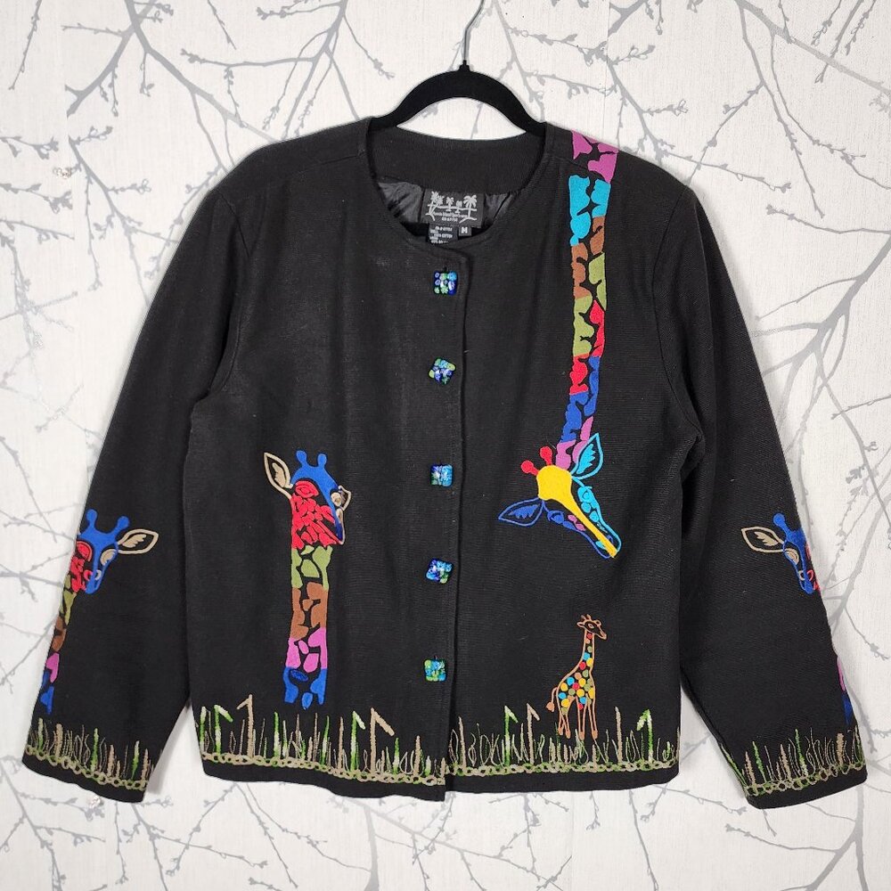 Puffin Island Sportswear VTG Colorful Giraffe Embroidered Boxy Jacket